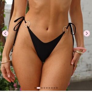 Kulani Kinis Black Tie-Side Bikini Bottom with Ring Details